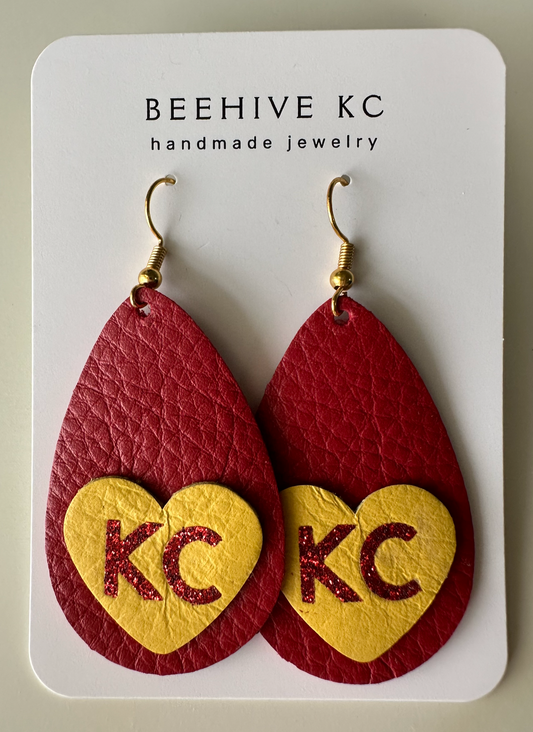 KC leather earrings -Red and yellow